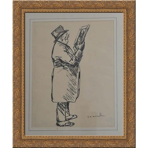 L'Amateur de dessin 24x20 Gold Ornate Wood Framed Canvas Art by Theophile Steinlen