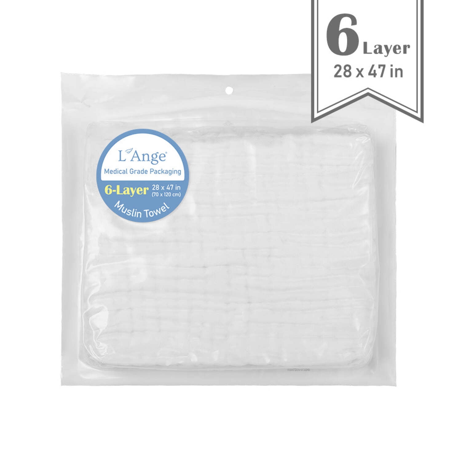 L'Ange Baby 6-Layer Medium Cotton Muslin Towel, blanket for Baby, Toddlers, Kids & Home, Soft, Lightweight, Absorbent, Gauze Towel, Suitable for Delicate Skin, Medical Grade Packaging, 28 x 47 inches