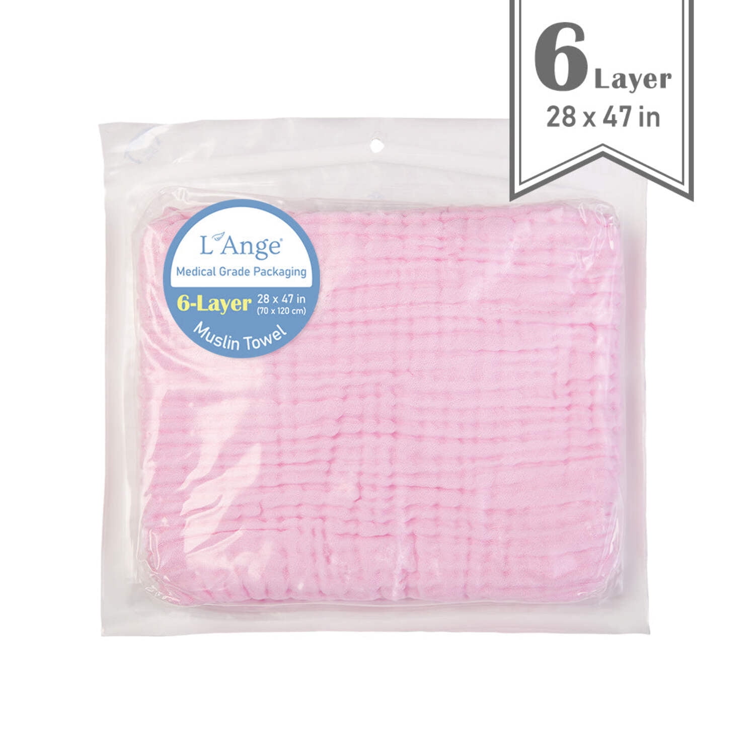 L'Ange Baby 6-Layer Medium Cotton Muslin Towel, blanket for Baby, Toddlers, Kids & Home, Soft, Lightweight, Absorbent, Gauze Towel, Suitable for Delicate Skin, Medical Grade Packaging, 28 x 47 inches
