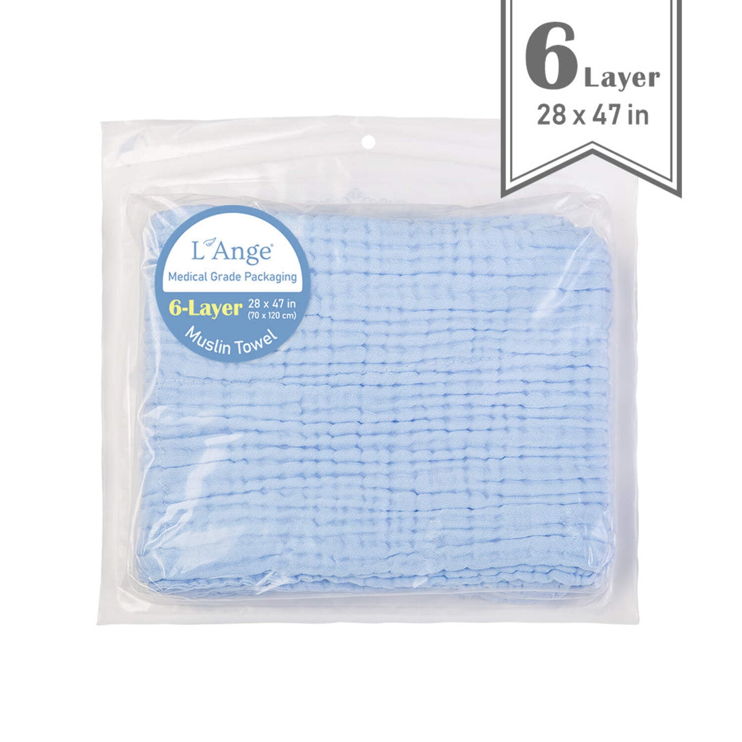 L'Ange Baby 6-Layer Medium Cotton Muslin Towel, blanket for Baby, Toddlers, Kids & Home, Soft, Lightweight, Absorbent, Gauze Towel, Suitable for Delicate Skin, Medical Grade Packaging, 28 x 47 inches