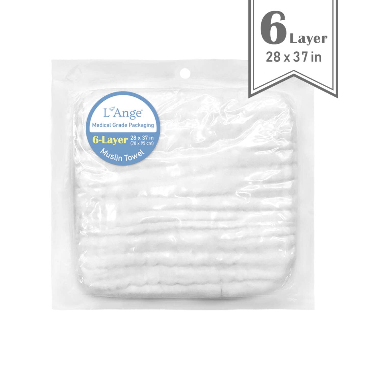 L’Ange Baby-Bath Towel-6 Layer, Muslin Receiving Blanket for Newborn, Baby, Kids & Home, White, 28 x 37 inches, Lightweight, Absorbent Towel, for Infant Delicate Skin, Medical Grade Packaging