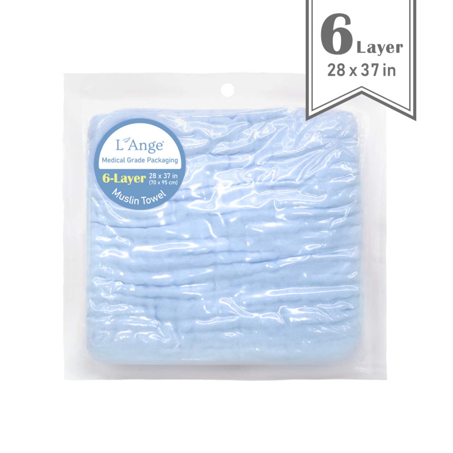 L’Ange Baby-Bath Towel-6 Layer, Muslin Receiving Blanket for Newborn, Baby, Toddlers, Kids & Home, Blue, 28 x 37 inches, Lightweight, Absorbent, Towel, Suitable for Infant Delicate Skin, Medical Grade