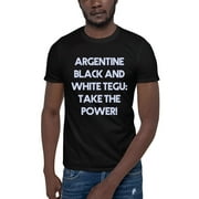 L Argentine Black And White Tegu: Take The Power! Retro Style Short Sleeve Cotton T-Shirt By Undefined Gifts