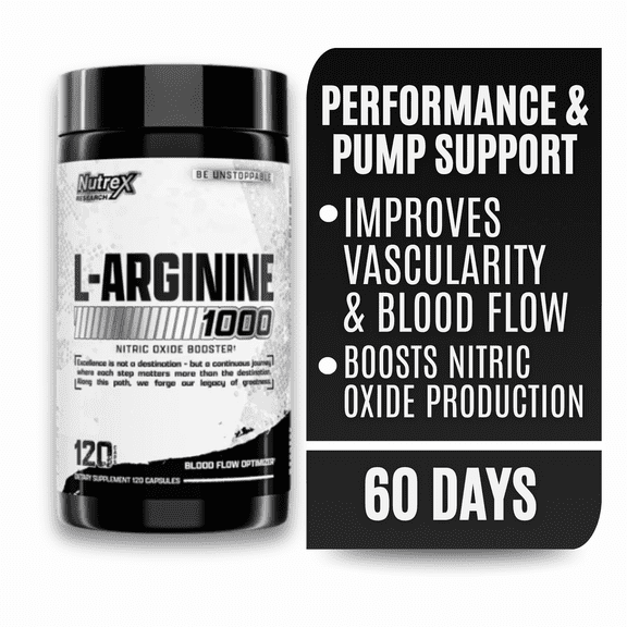 Nutrex Research L-Arginine 1000 Nitric Oxide Booster Blood Flow Support 120 Capsules