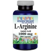 L-Arginine 1000mg 200 Capsules Free Form by Vitamins Because USA Highest Form Amino Acid