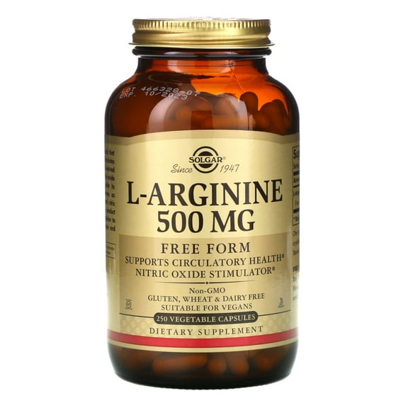 L-Arginine, Free Form, 500 mg, 250 Vegetable Capsules, Solgar