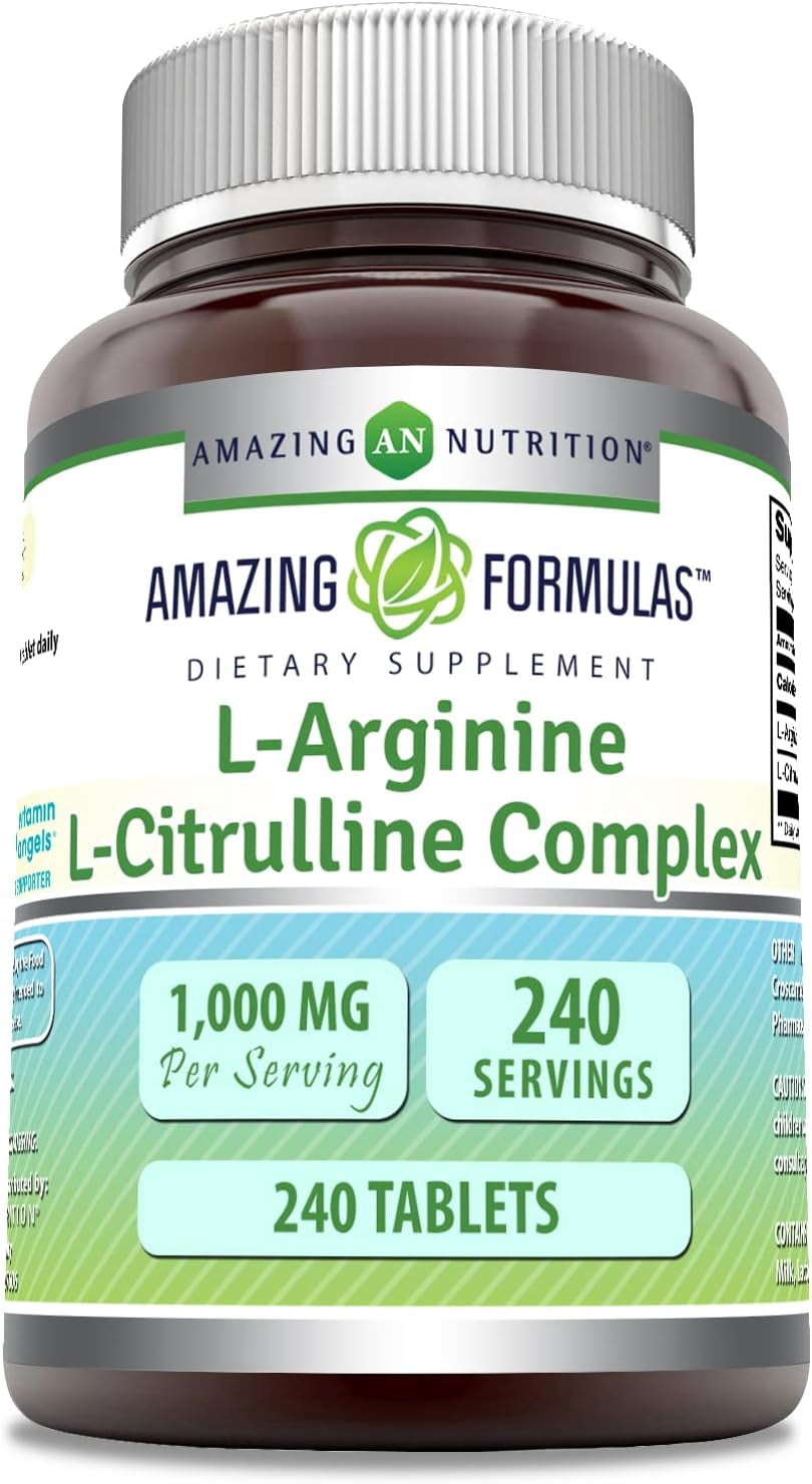 Amazing Formulas L-Arginine/L-Citrulline Complex 1000mg Per Serving 240 Tablets Supplement| Non-GMO | Gluten Free