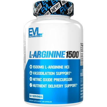 L-Arginine Nitric Oxide Pre Workout - EVLution Nutrition L-Arginine Nitric Oxide Booster Supplement for Muscle Growth & Vascularity - Powerful NO Booster with Essential Amino Acids 50 Servings