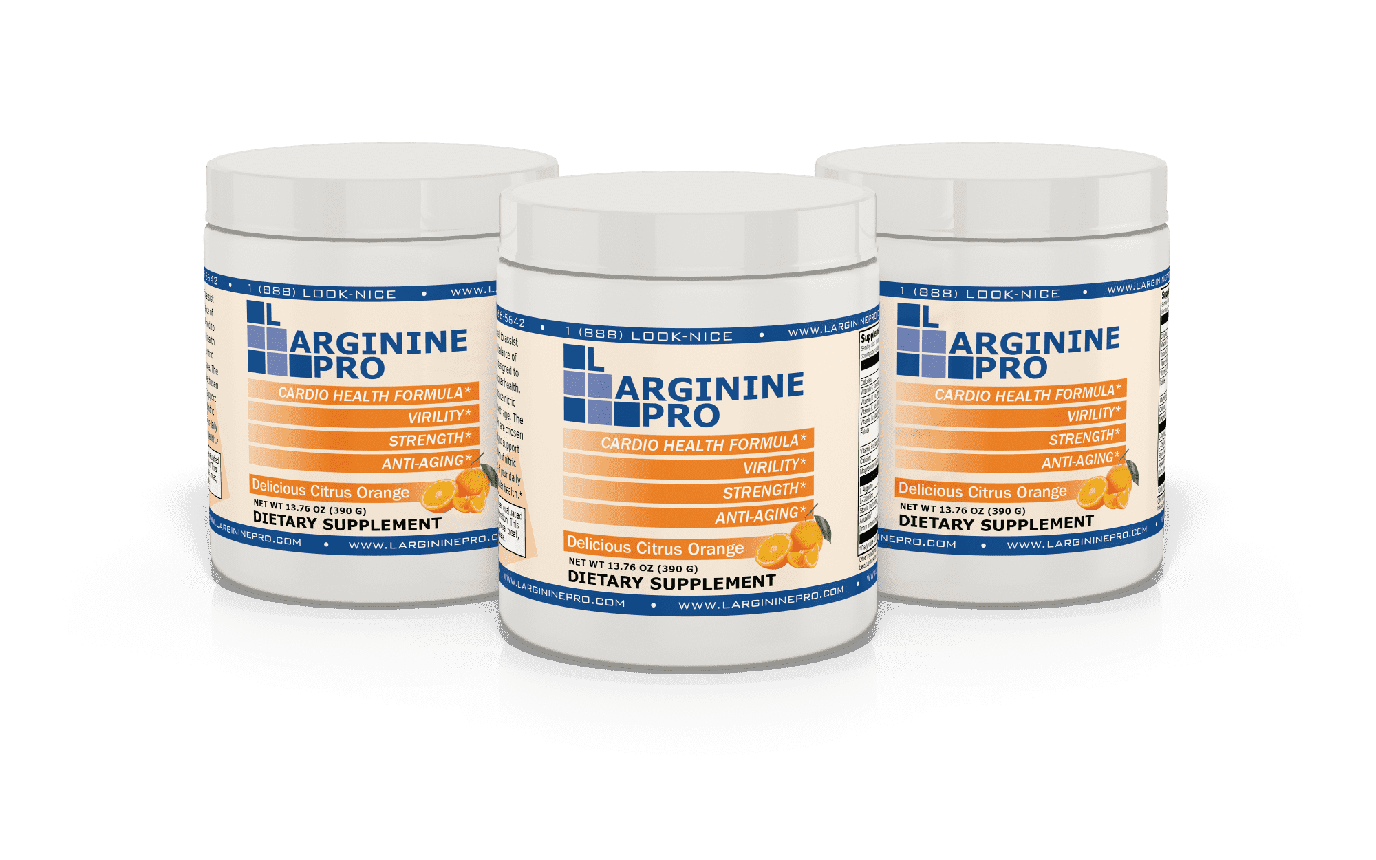 L-Arginine Pro Powder - 5500mg L-Arginine, 1100mg L-Citrulline Cardio Health, Citrus Orange, 3 Jars