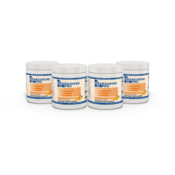 L-Arginine Pro Powder - 5500mg L-Arginine, 1100mg L-Citrulline Cardio Health (Citrus Orange, 4 Jars)