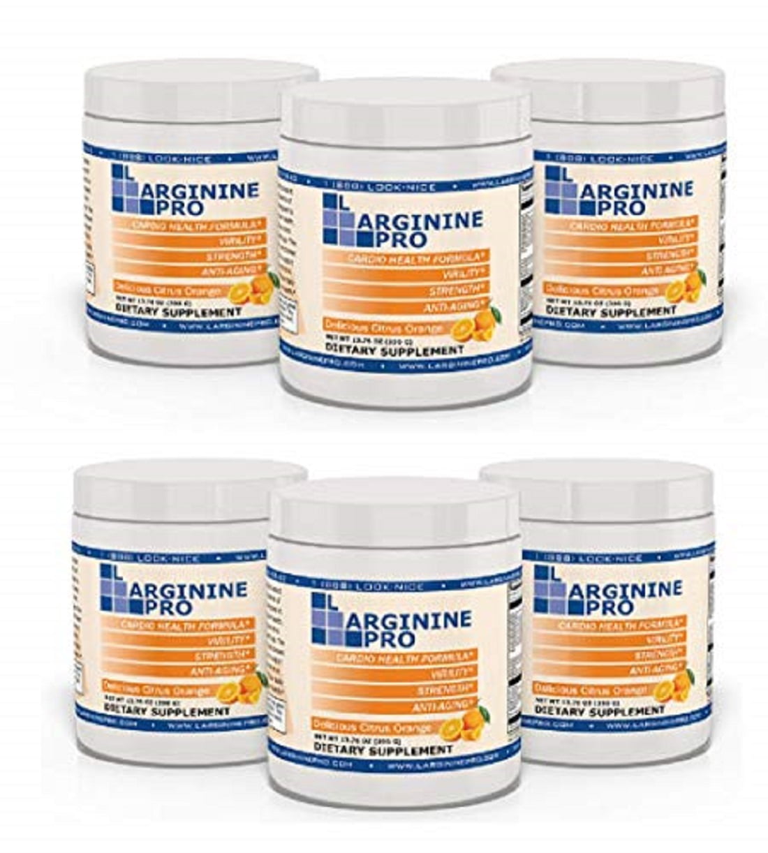 L-Arginine Pro Powder - 5500mg L-Arginine, 1100mg L-Citrulline Cardio Health (Citrus Orange, 6 Jars)