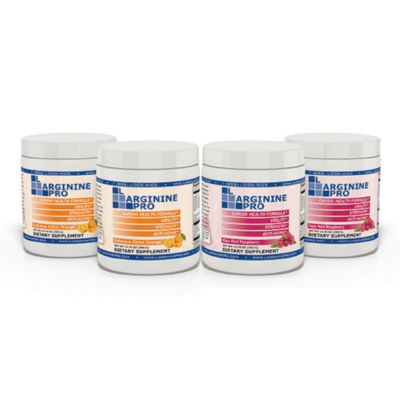 L-Arginine Pro Powder - 5500mg L-Arginine, 1100mg L-Citrulline Cardio Health Citrus Orange/ Raspberry (4 Jars)