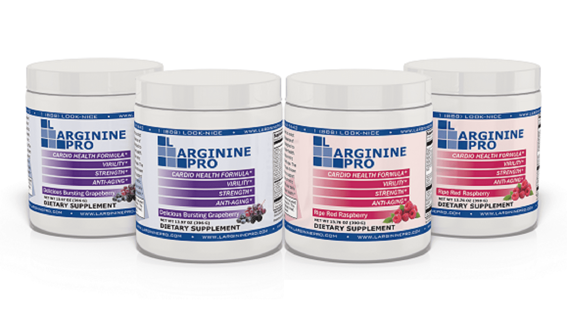 L-Arginine Pro Heart Health Powder - 5500mg L-Arginine, 1100mg L-Citrulline Cardio Health,  4 Jar Pack Grape/Raspberry