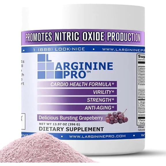 L-Arginine Pro Nitric Oxide Booster - 5500mg L-Arginine, 1100mg L-Citrulline Cardio Health, Grapeberry, 1 Jar