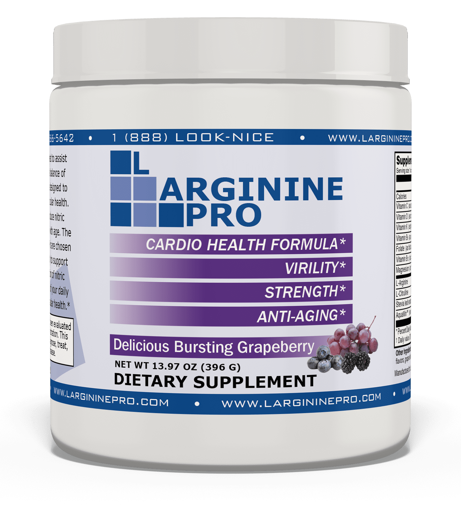 L-Arginine Pro Powder - 5500mg L-Arginine, 1100mg L-Citrulline Cardio Health (Grapeberry, 1 Jar)