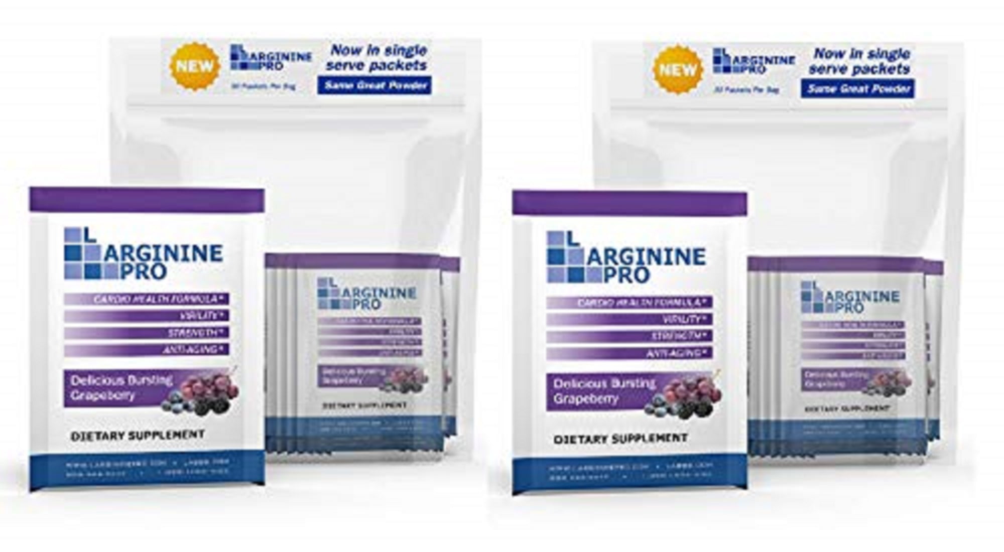 L-Arginine Pro Powder - 5500mg L-Arginine, 1100mg L-Citrulline Cardio Health (Grapeberry 2 Bags (60 Packets)