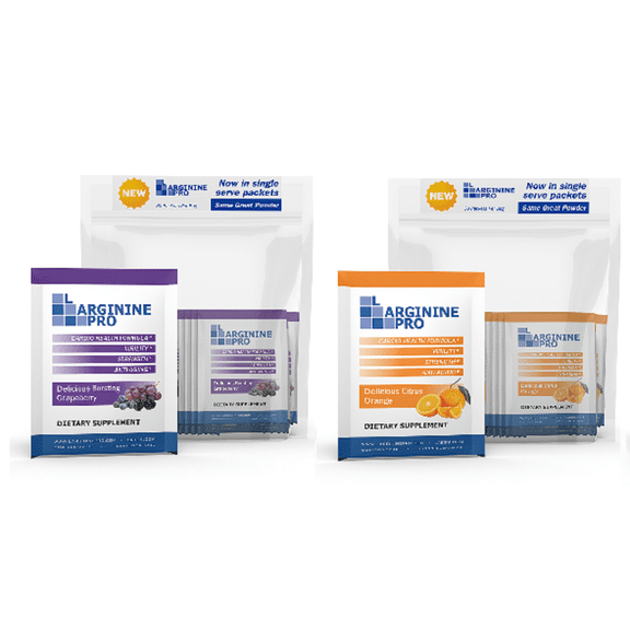 L-Arginine Pro Powder - 5500mg L-Arginine, 1100mg L-Citrulline Cardio Health (Grapeberry / Citrus Orange, 2 Bags (60 Packets)