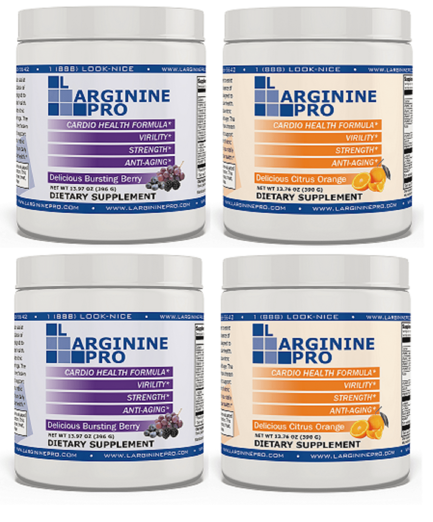 L-Arginine Pro Powder - 5500mg L-Arginine, 1100mg L-Citrulline Cardio Health Grapeberry/ Citrus Orange Total (4) Jars