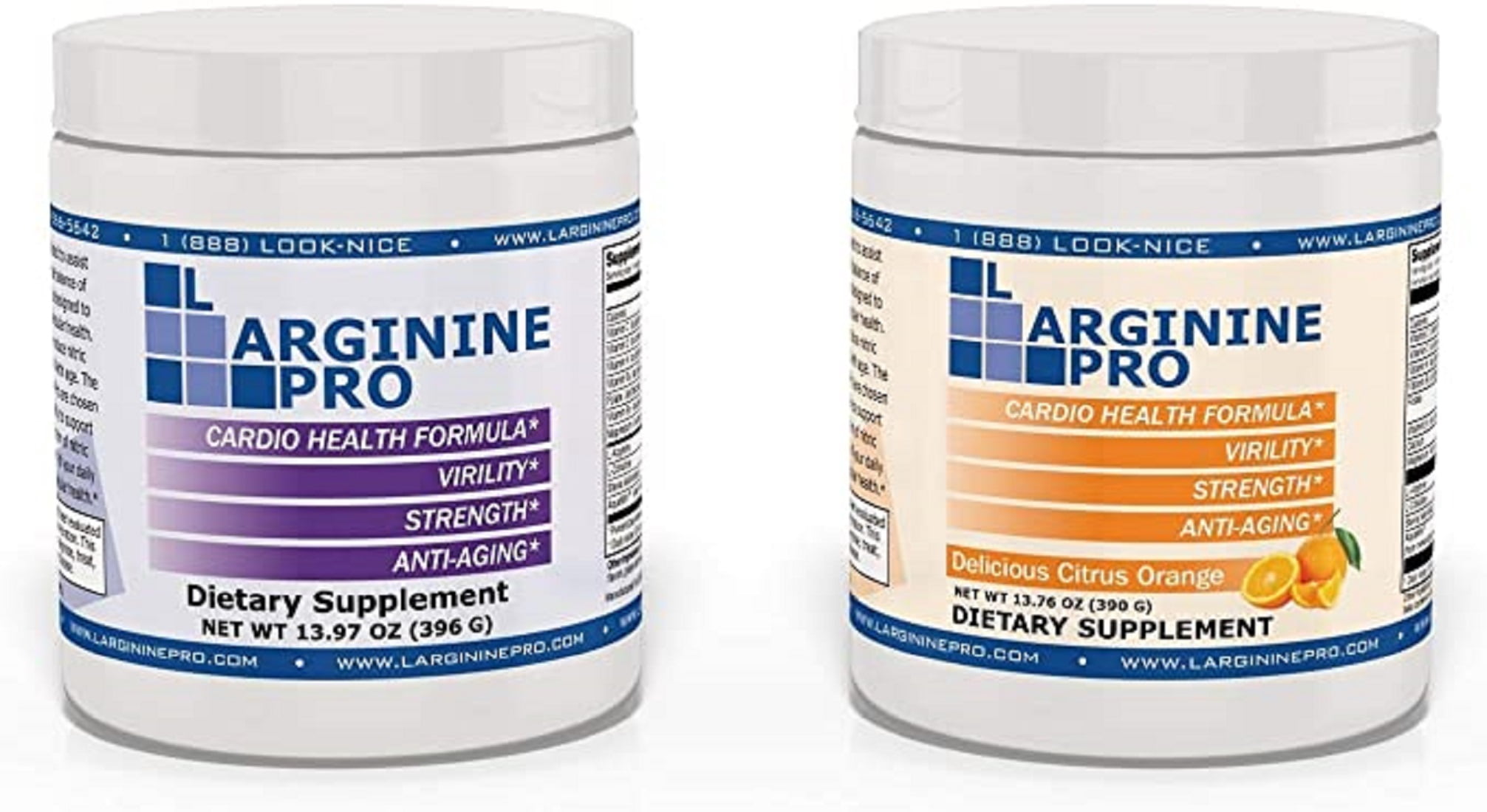 L-Arginine Pro Powder - 5500mg L-Arginine, 1100mg L-Citrulline Cardio Health (Grapeberry Jar / Citrus Orange Jar)