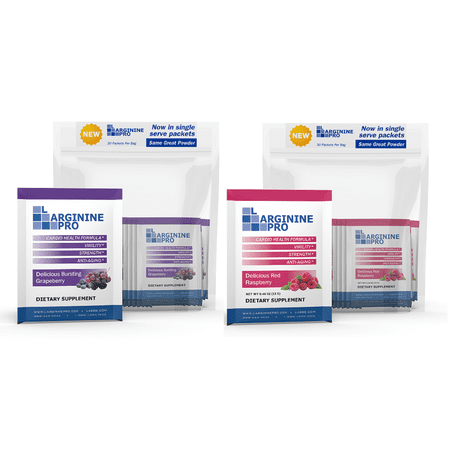 L-Arginine Pro Powder - 5500mg L-Arginine, 1100mg L-Citrulline Cardio Health (Grapeberry / Raspberry 2 Bags (60 Packets)