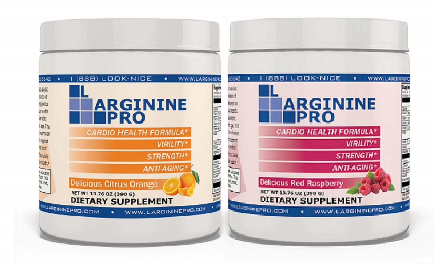 L-Arginine Pro Powder - 5500mg L-Arginine, 1100mg L-Citrulline Cardio Health (Orange Jar/ Raspberry Jar)