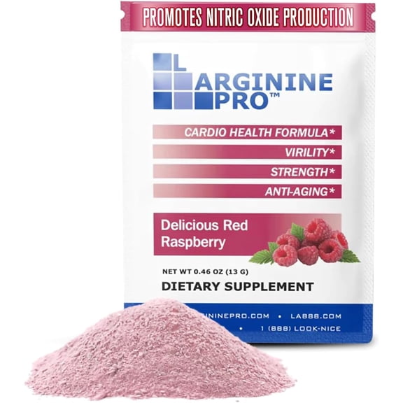 L-Arginine Pro Heart Health Powder - 5500mg L-Arginine, 1100mg L-Citrulline Cardio Health, Raspberry, 1 Bag of 30 Packets