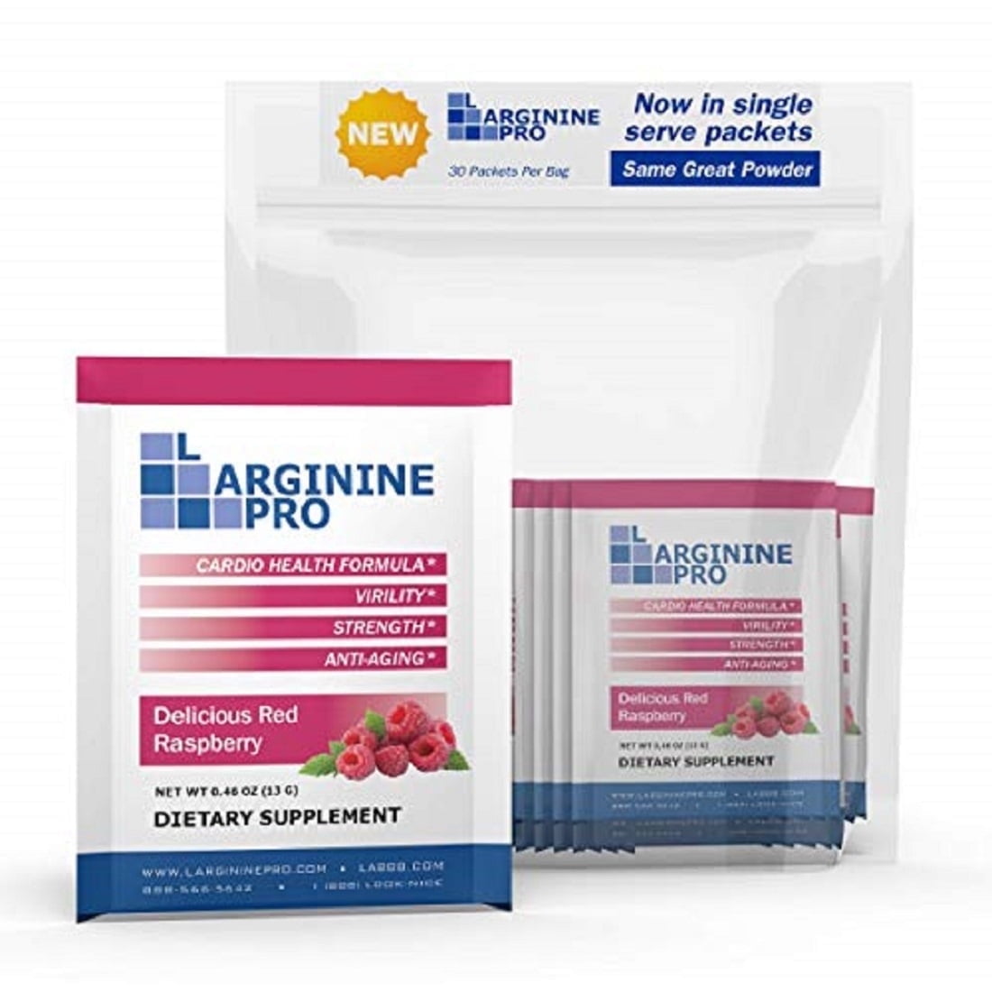 L-Arginine Pro Powder - 5500mg L-Arginine, 1100mg L-Citrulline Cardio Health - Raspberry, 1 Bag (30 Packs)