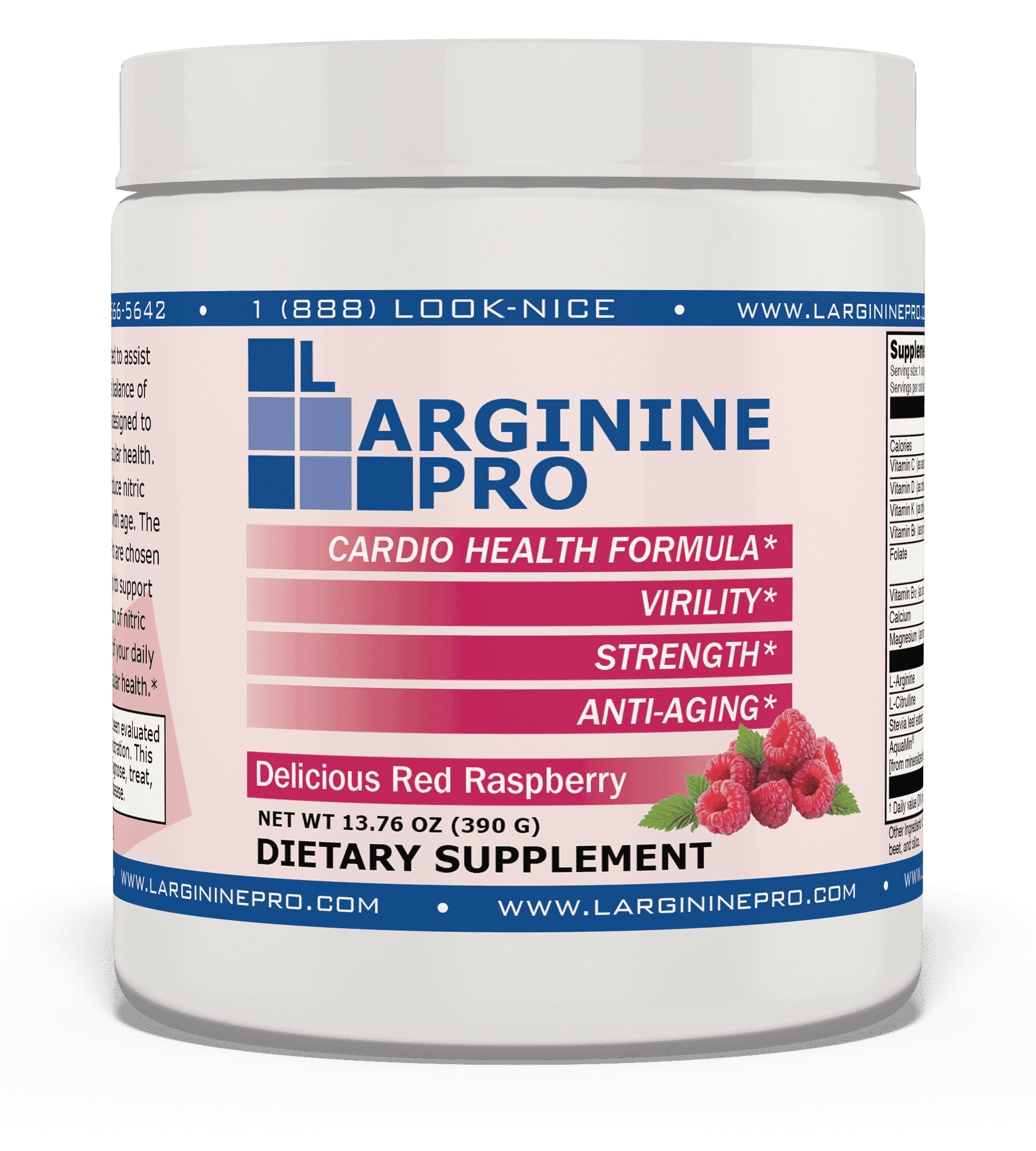 L-Arginine Pro Powder - 5500mg L-Arginine, 1100mg L-Citrulline Cardio Health (Raspberry, 1 Jar)