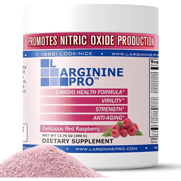 L-Arginine Pro Heart Health Powder - 5500mg L-Arginine, 1100mg L-Citrulline Cardio Health, Raspberry, 1 Jar