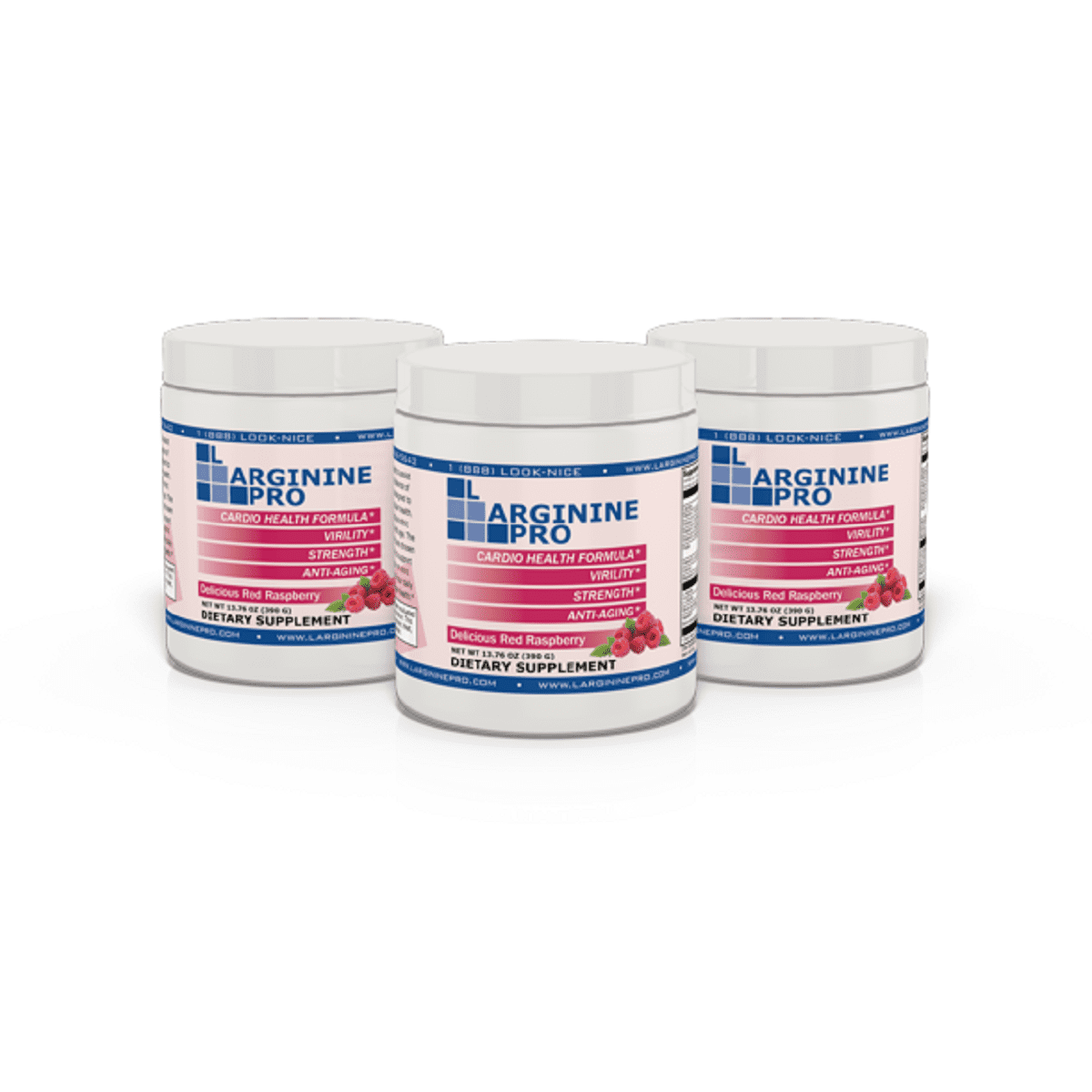L-Arginine Pro Powder - 5500mg L-Arginine, 1100mg L-Citrulline Cardio Health (Raspberry, 3 Jars)