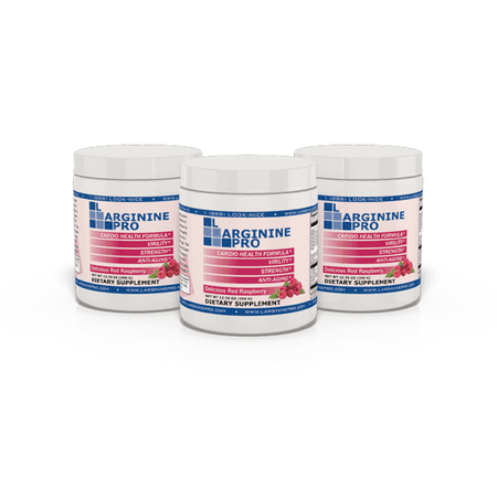L-Arginine Pro Powder - 5500mg L-Arginine, 1100mg L-Citrulline Cardio Health (Raspberry, 3 Jars)