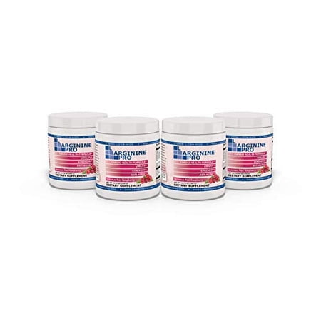 L-Arginine Pro Powder - 5500mg L-Arginine, 1100mg L-Citrulline Cardio Health (Raspberry, 4 Jars)