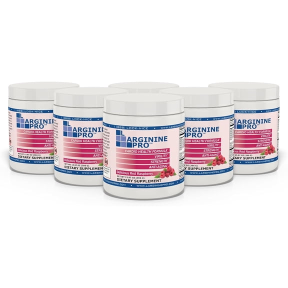 L-Arginine Pro Heart Health Powder - 5500mg L-Arginine, 1100mg L-Citrulline Cardio Health, 6Jar Pack Raspberry