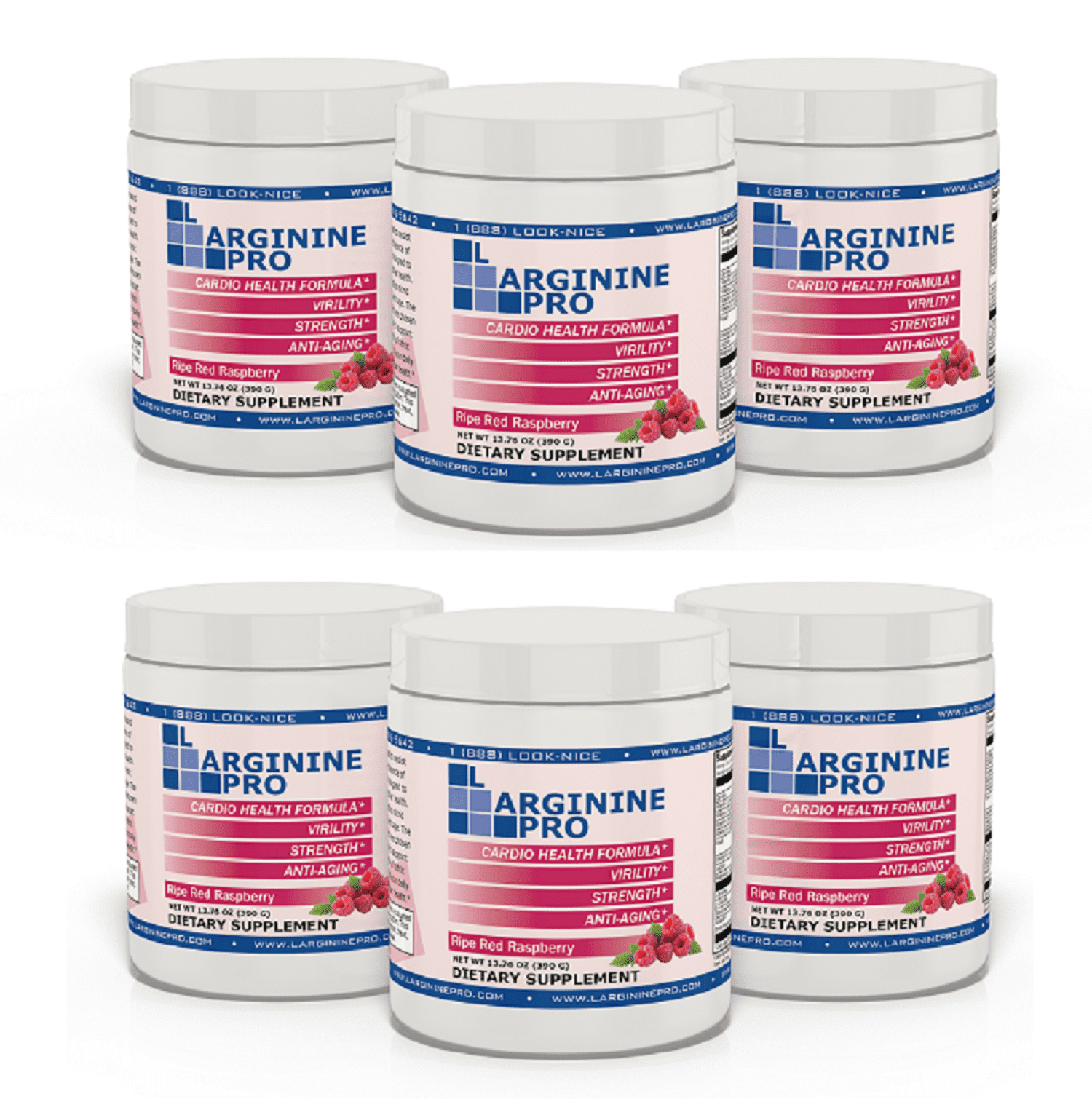 L-Arginine Pro Powder - 5500mg L-Arginine, 1100mg L-Citrulline Cardio Health (Raspberry, 6 Jars)