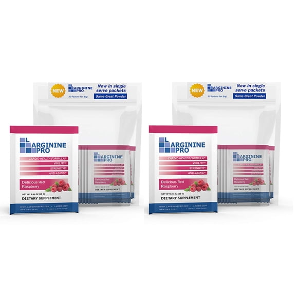 L-Arginine Pro Powder - 5500mg L-Arginine, 1100mg L-Citrulline Cardio Health - Raspeberry, 2 Bags (60 Packets)