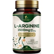 L-Arginine Extra Strength Supplement with L-Citrulline - Muscle Supporting Natural Nitric Oxide Precursor Booster - Heart Health Support - Amino Acid Energy Blend for Men, USA Bottled - 60 Capsules