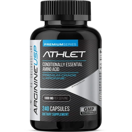 Athlet L-Arginine 1000 mg 240 Caps - Supports High Potency Nitric Oxide Levels Blood Flow Improve Energy Endurance for Men and Women