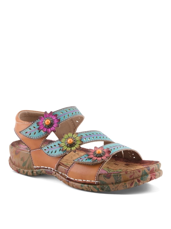 L`Artiste Anewtrio Women’s Floral Leather Sandal with Adjustable Comfort Fit