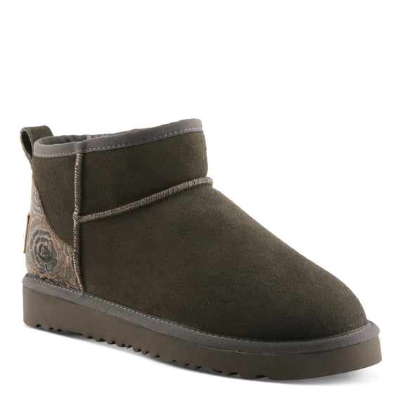 L'Artiste BRANDAI Shearling-Lined Ankle Boot – Embossed Leather & Suede Slip-On with Whipstitch Detail