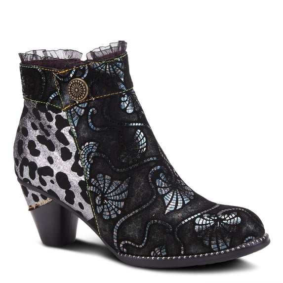 L`Artiste Dessa Women's Bootie with Eye-catching Metallic & Animal Print Design
