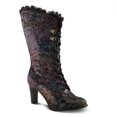 thumbnail image 1 of L'Artiste FORUTALUV Women's Embroidered Suede Lace-Up Boot – Baroque Velvet Mid-Shaft with Stacked Heel, 1 of 9