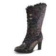 thumbnail image 1 of L'Artiste FORUTALUV Women's Embroidered Suede Lace-Up Boot – Baroque Velvet Mid-Shaft with Stacked Heel, 1 of 9