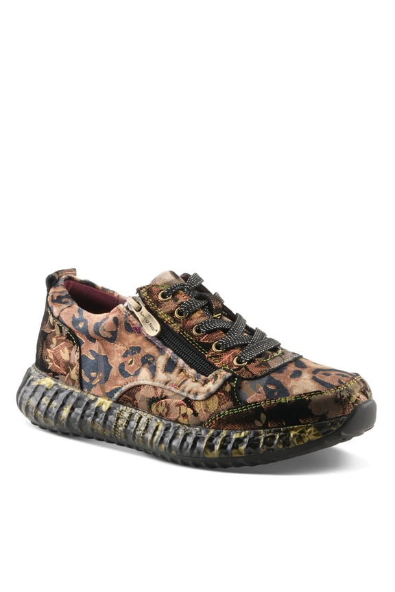 L'Artiste Javana-Leo Women's Fashion Sneaker – Velvet & Leather Lace-Up with Zipper and Metallic Accents