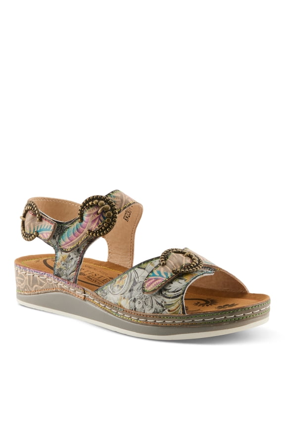 L`Artiste Offtrak Women’s Floral Leather Sandal with Cushioned Wedge Comfort