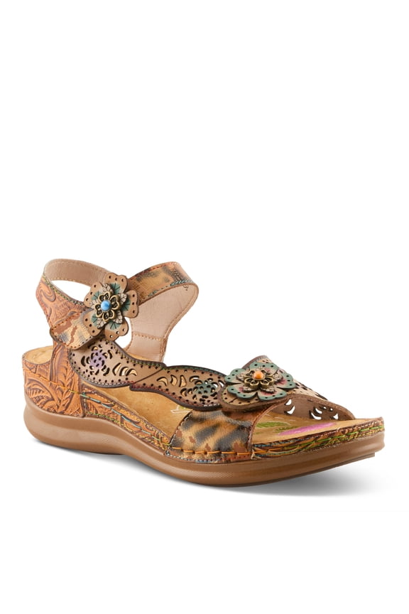 L`Artiste Script Women’s Floral Sandal with Cushioned 2" Wedge Comfort
