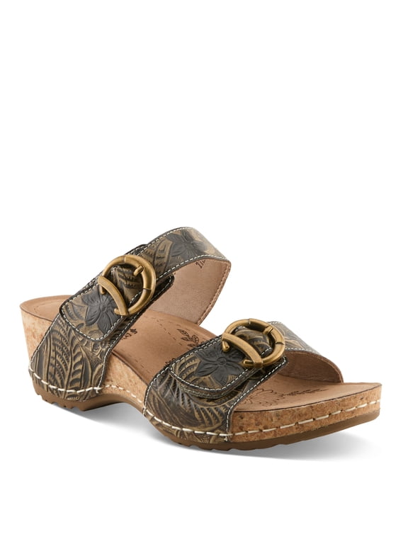 L`Artiste Thebrassring Women’s Leather Sandal with Cushioned Wedge Comfort