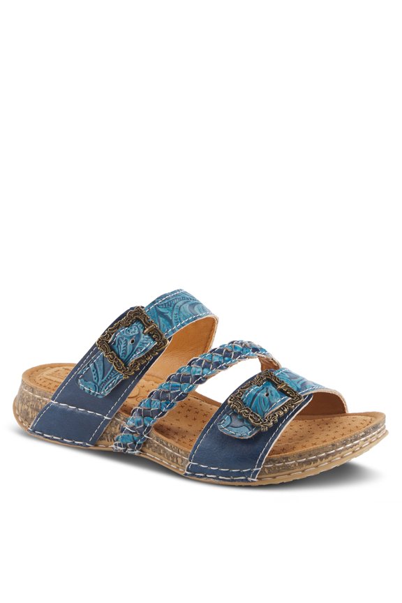 Spring Step L’Artiste Astra Women’s Hand Painted Leather Cushioned Insole Sandals - Adjustable Hook and Loop Closure, Cork Sole, Slip-On Open Toe Comfort Sandal