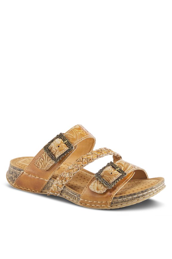 Spring Step L’Artiste Astra Women’s Hand Painted Leather Cushioned Insole Sandals - Adjustable Hook and Loop Closure, Cork Sole, Slip-On Open Toe Comfort Sandal