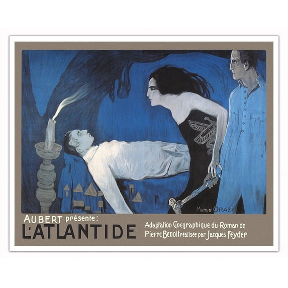 L’Atlantide - Directed by Jacques Feyder - Vintage French-Belgian Movie Poster by Manual Orazi c.1921 - Fine Art Matte Paper Print (Unframed) 16x20in