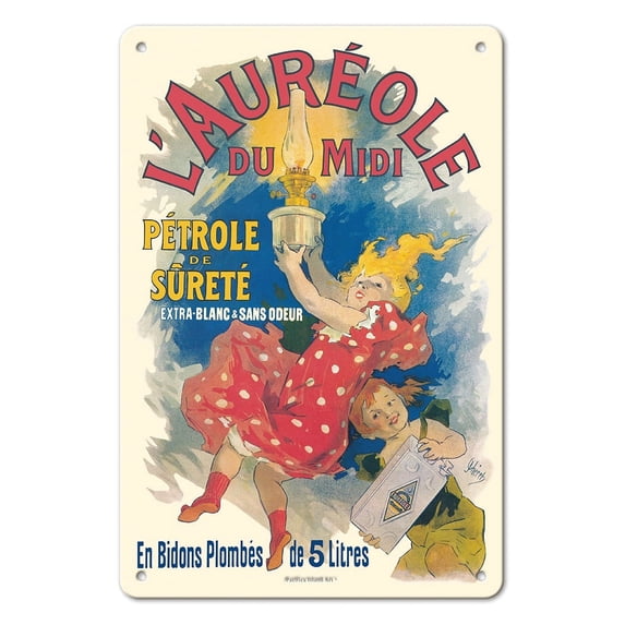 L'Auréole du Midi Lamp Oil - France - Vintage French Advertising Poster by Jules Chéret c.1893 - 8 x 12 inch Vintage Metal Tin Sign